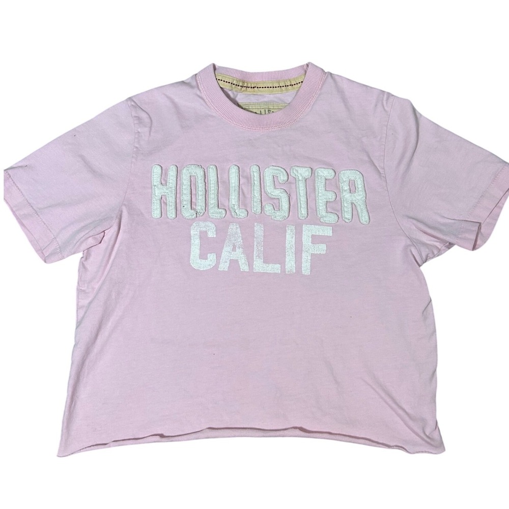 Y2K Vintage Hollister California Pink Graphic T Shirt Cropped Women's Size S